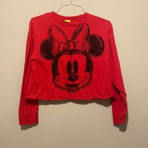 Disney Minnie Mouse Red Long Sleeve Crop Top (Size L)